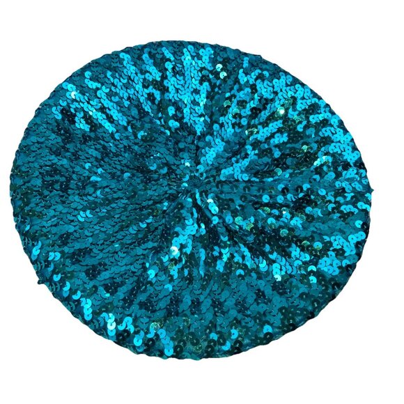 70s Teal Full Sequin Beret Disco Roller skating Vintage 1970s main image 5